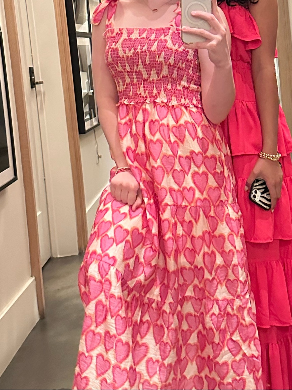 Pink Heart Maxi Dress - Smocked Bodice